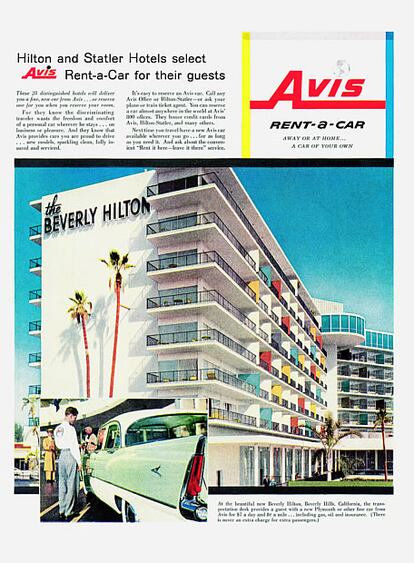 Avis promociona su servicio de alquiler de coches (1956).