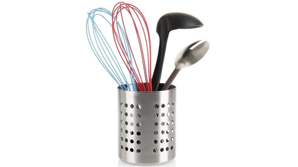 Recipiente de acero inoxidable para colocar cubiertos y otros utensilios.