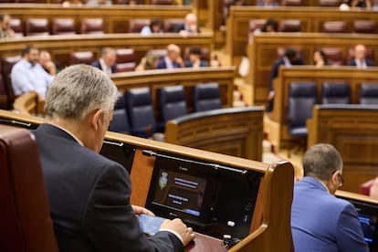 El secretario de Organización del PSOE, Santos Cerdán, este jueves en el Congreso.