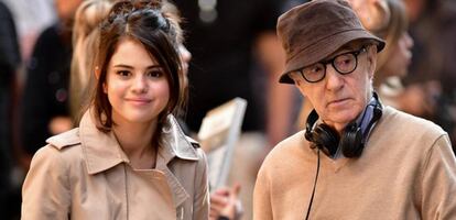 Selena Gomez e Woody Allen em setembro passado durante a filmagem de 'A rainy day in New York'.
