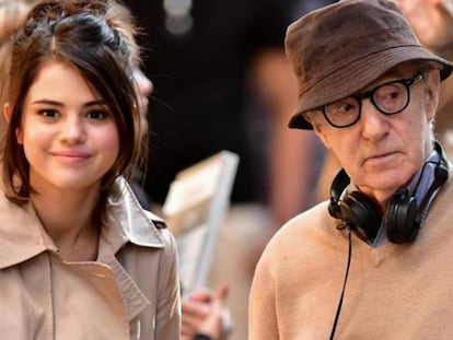 Selena Gomez e Woody Allen em setembro passado durante a filmagem de &#039;A rainy day in New York&#039;. 
