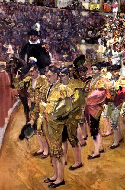 'Los toreros. Sevilla', una de las obras de Joaquín Sorolla de la serie de la serie 'Visión de España', pintada por encargo del filántropo estadounidense Archer Milton Huntington y que se encuentra en la Hispanic Society de Nueva York.