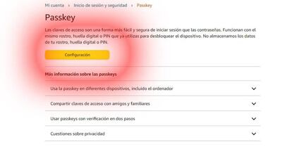 Activación passkeys en Amazon