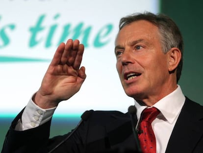 Tony Blair en una intervenci&oacute;n en el Foro Sierra Leona de Comercio e Inversi&oacute;n celebrado en Londres en 2009. 