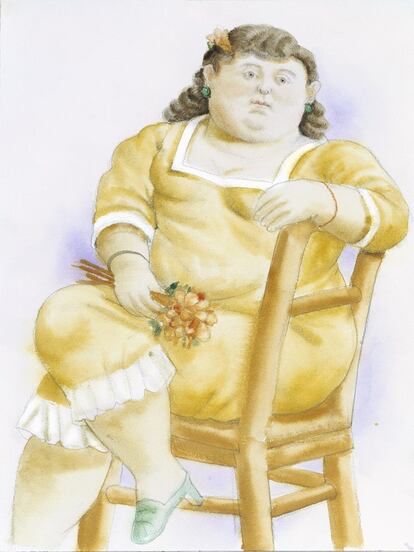 Mujer sentada en una silla (2001). Acuarela sobre papel.