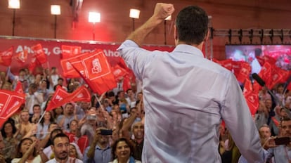 Pedro Sánchez durante la apertura de campaña del PSOE, este jueves en Sevilla.