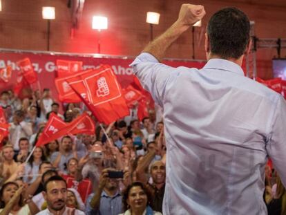 Pedro Sánchez durante la apertura de campaña del PSOE, este jueves en Sevilla.