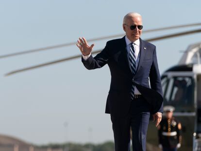 Joe Biden, este miércoles antes de embarcar en el avión presidencial 'Air Force One'.