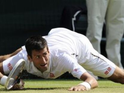 Djokovic devuelve una bola ante Del Potro.