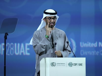 Sultán al Jaber, presidente de la COP28, en un acto de la cumbre que se celebra en Dubái, el sábado pasado.