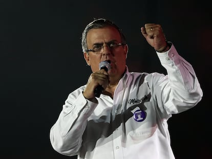 Marcelo Ebrard durante un acto de campaña en Ciudad de México, el 27 de agosto de 2023.