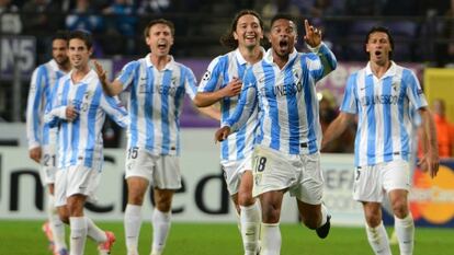 Eliseu celebra su primer gol al Anderlecht.