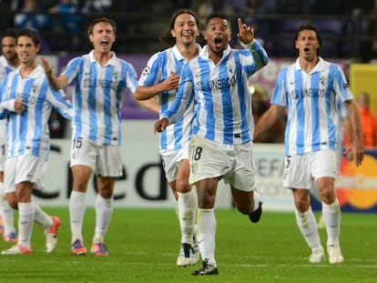 Eliseu celebra su primer gol al Anderlecht.