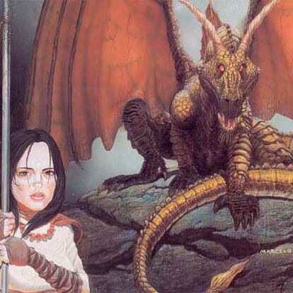 Victoria y Yandrak, protagonistas de <b><i>Memorias de Idhún. </i>La ilustración pertenece a <i>Tríada, </i>segundo volumen de la trilogía.</b>