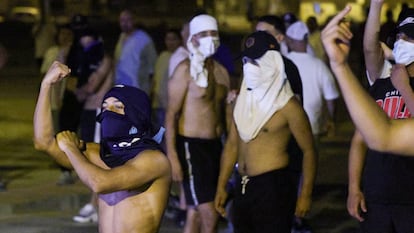 People gather amid anti-migrant unrest in Torre Pacheco, Spain, on July 14, 2025. 