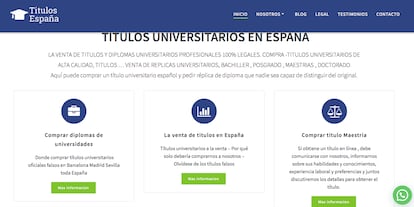 Página web que oferta títulos falsos de España.