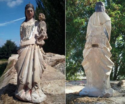 Fotografías tomadas por el párroco de Riotorto, Antonio Rúa, durante la recomposición de la figura, rota por una caída desde hace décadas.