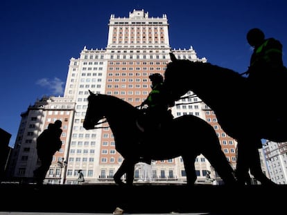 Fachada del edificio España en la Plaza de España en Madrid, el pasado abril.