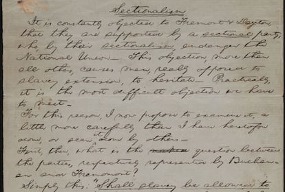 Manuscrito original de un discurso de Abraham Lincoln. Springfield, Illinois (1856).