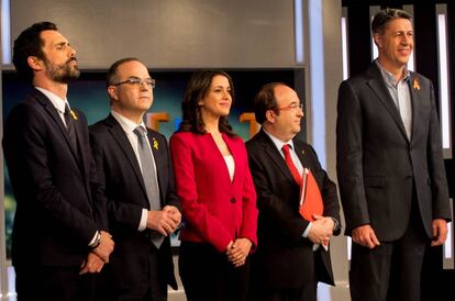 Los candidatos a la Generalitat de Cataluña antes del debate del jueves.