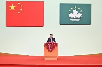 El presidente chino, Xi Jinping, en el Domo de los Juegos de Asia Oriental en Macao (China), este viernes.