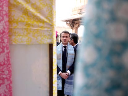 El presidente de Francia, Emmanuel Macron, este jueves en Jaipur, durante una visita oficial de dos días a la India.