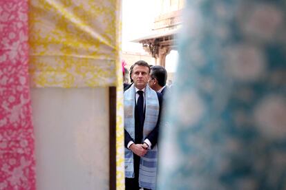 El presidente de Francia, Emmanuel Macron, este jueves en Jaipur, durante una visita oficial de dos días a la India.