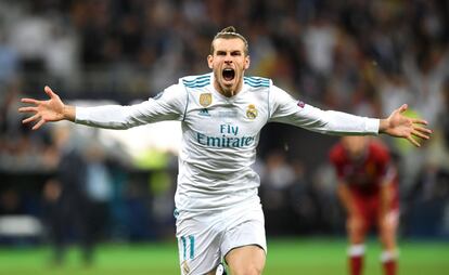 Gareth Bale celebra su segundo gol en la final de Kiev