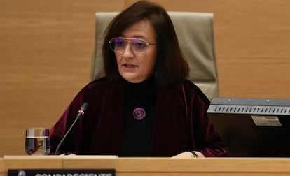 La candidata a presidenta de la AIReF, Cristina Herrero, durante una comparecencia en el Congreso de los Diputados.