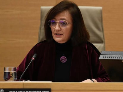 La candidata a presidenta de la AIReF, Cristina Herrero, durante una comparecencia en el Congreso de los Diputados.