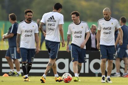 Lavezzi, Di Maria, Messi y Mascherano se entrenan con Argentina.