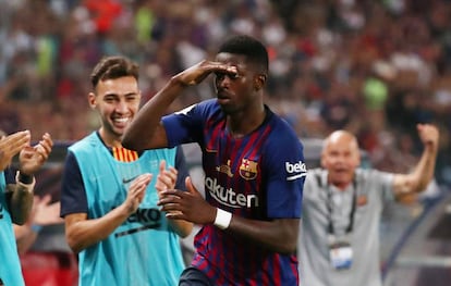 Dembélé comemora o gol que decidiu a Supercopa.