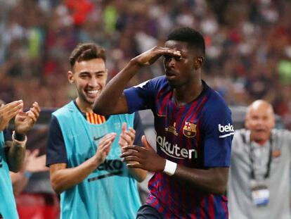 Dembélé comemora o gol que decidiu a Supercopa.