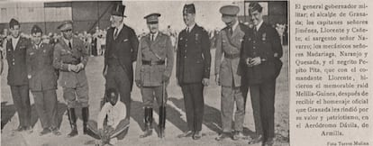 News from a 1927 edition of the newspaper 'El Defensor de Granada' and the magazine 'Granada Gráfica' with a photo of Epita and the crew of the Atlántida patrol. VIRTUAL LIBRARY OF ANDALUSIA