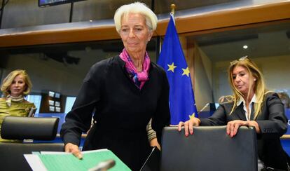 La candidata a la presidencia del BCE, Christine Lagarde en el Parlamento Europeo.