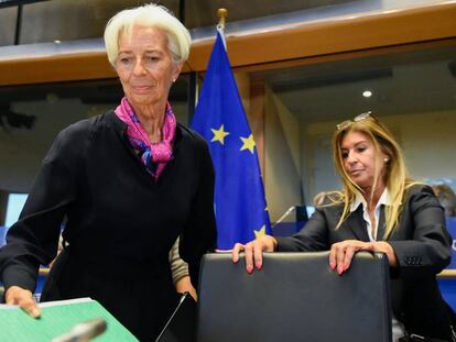 La candidata a la presidencia del BCE, Christine Lagarde en el Parlamento Europeo.