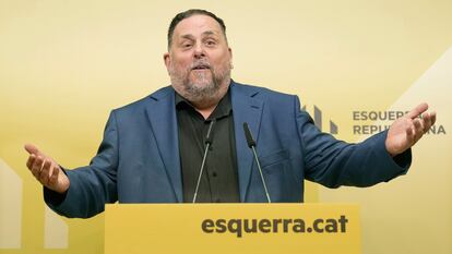 El presidente de ERC, Oriol Junqueras, durante su comparecencia el pasado jueves.