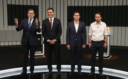 Mariano Rajoy, Pedro Sánchez, Albert Rivera y Pablo Iglesias en el debate electoral del 13 de junio.