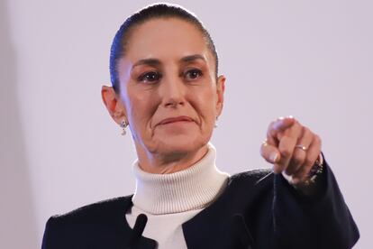 Claudia Sheinbaum, presidenta de México durante la conferencia matutina donde presentó su estrategia de seguridad en Palacio Nacional, el 8 de octubre 2024.