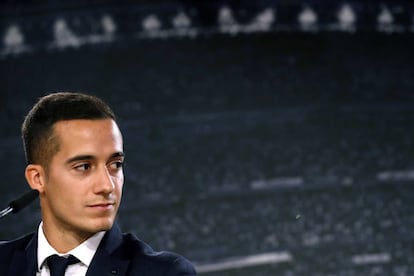 Lucas V&aacute;zquez, durante la rueda de prensa.