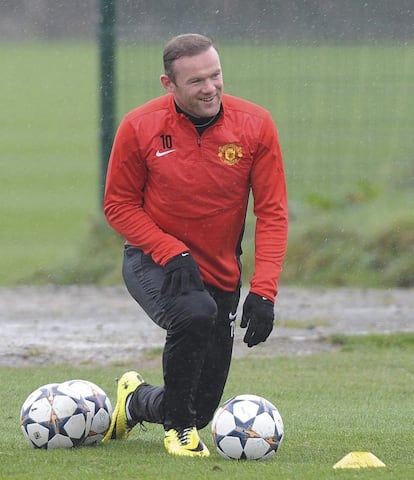 Rooney en el entrenamiento en Carrington (Manchester).