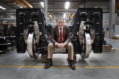 Jos&eacute; Luis L&oacute;pez G&oacute;mez, pictured inside the Talgo train factory, just outside Madrid.  