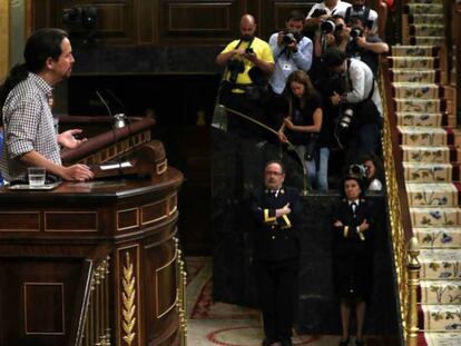 Pablo Iglesias, durante su intervención en el debate de investidura. 