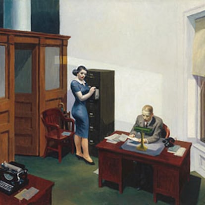 <i>De noche en la oficina</i> (1940), de Edward Hopper, del Art Institute de Chicago y expuesto en la Tate de Londres.
