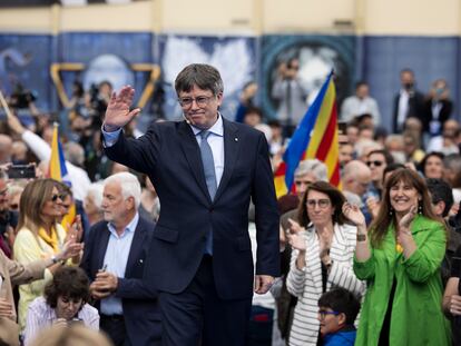 Acto de presentación de la candidatura de Junts con Carles Puigdemont, el pasado sábado en Elna (Francia).