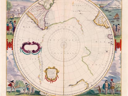 Mapa del continente imaginario Terra Australis, realizado por el cartógrafo Henricus Hondius en 1639. 