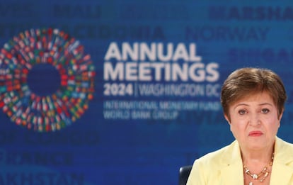 La directora gerente del FMI, Kristalina Georgieva, en la rueda de prensa de este jueves.