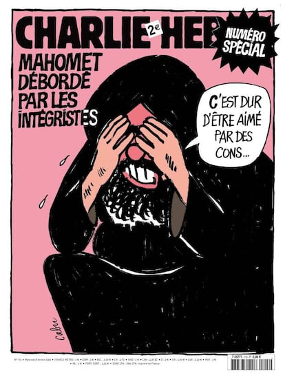 El diario satírico 'Charlie Hebdo' publicó una edición especial el 8 de febrero de 2006 en la que se veía una caricatura de Mahoma lamentándose por los fundamentalistas. "Es difícil ser amado por idiotas", decía el dibujo en el que el profeta se tapaba la cara con las manos.