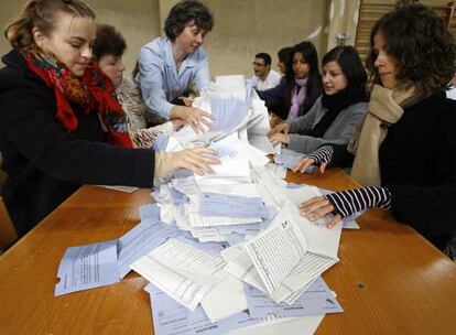 Funcionarios electorales cuentan los votos en un colegio de Zúrich.