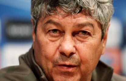 Lucescu, durante la rueda de prensa de hoy.